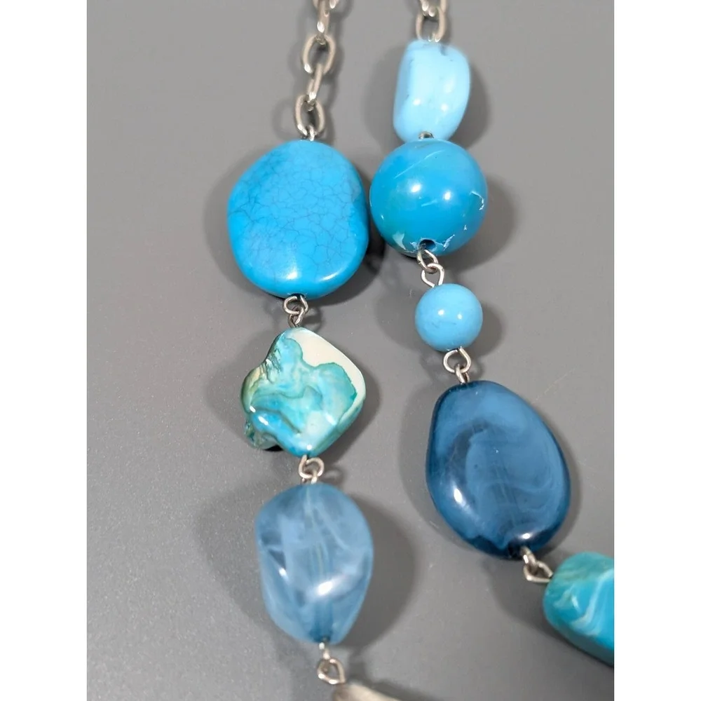 NY&C Blue Beaded‎ Double Strand Statement Necklace 21